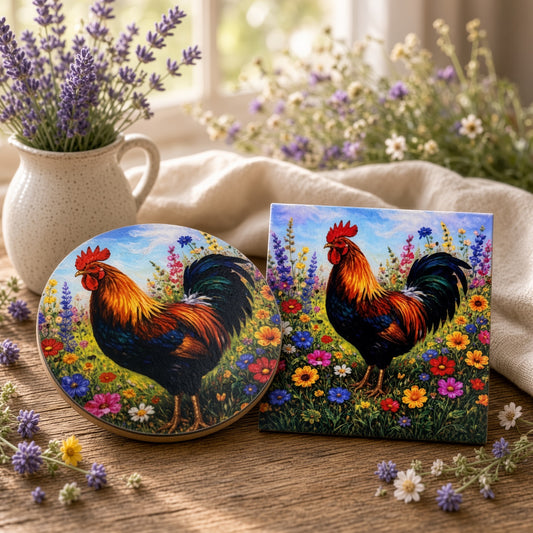 Painterly Coaster and Art Tile Set | Wildflower Hour | Rooster Functional Art