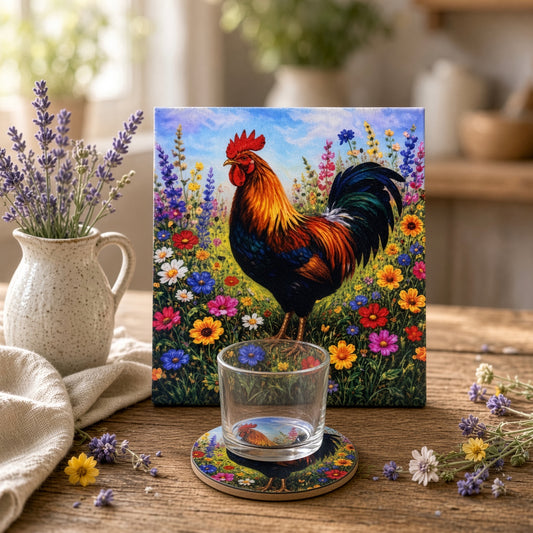 Painterly Coaster and Art Tile Set | Wildflower Hour | Rooster Functional Art