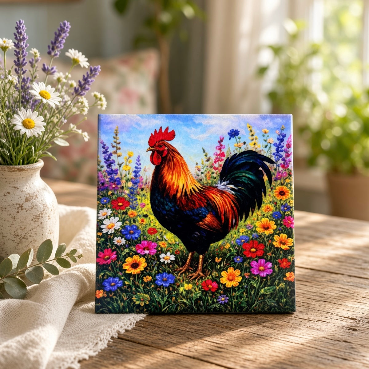 Wildflower Hour Art Tile | Rooster Shelf Art